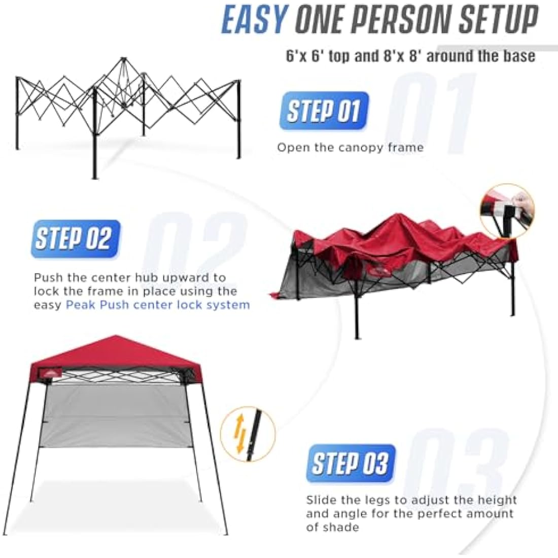 EAGLE PEAK 8x8 Slant Leg Portable Canopy with Backpack Case - Red