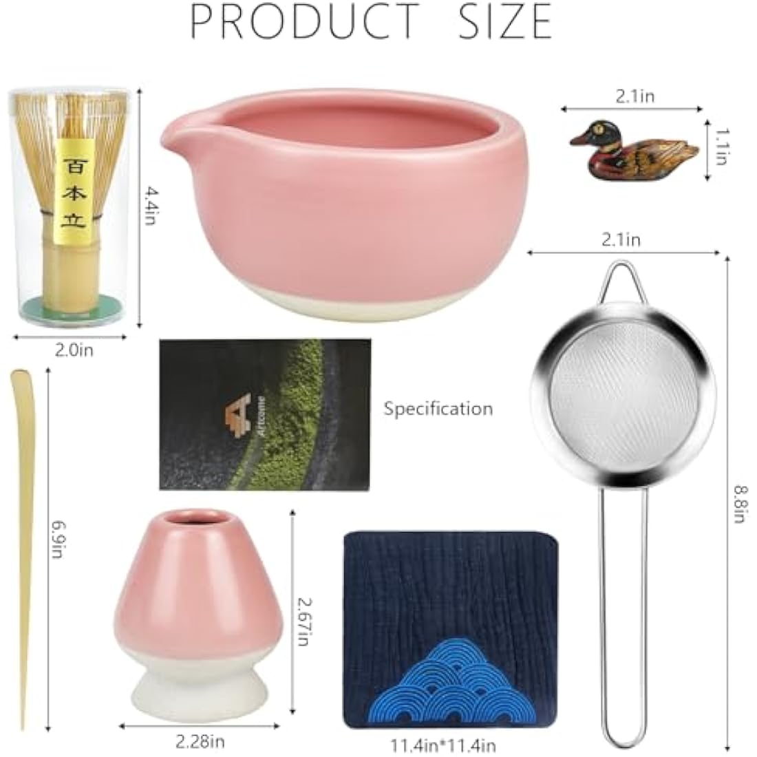 7-Piece Matcha Tea Ceremony Kit with Spout Bowl – Pink