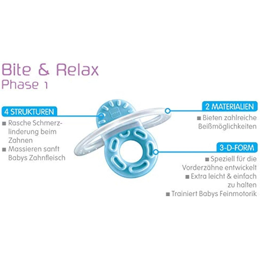 MAM Baby Teether Set – Phase 1 & 2 Teething Rings for Pain Relief, Blue
