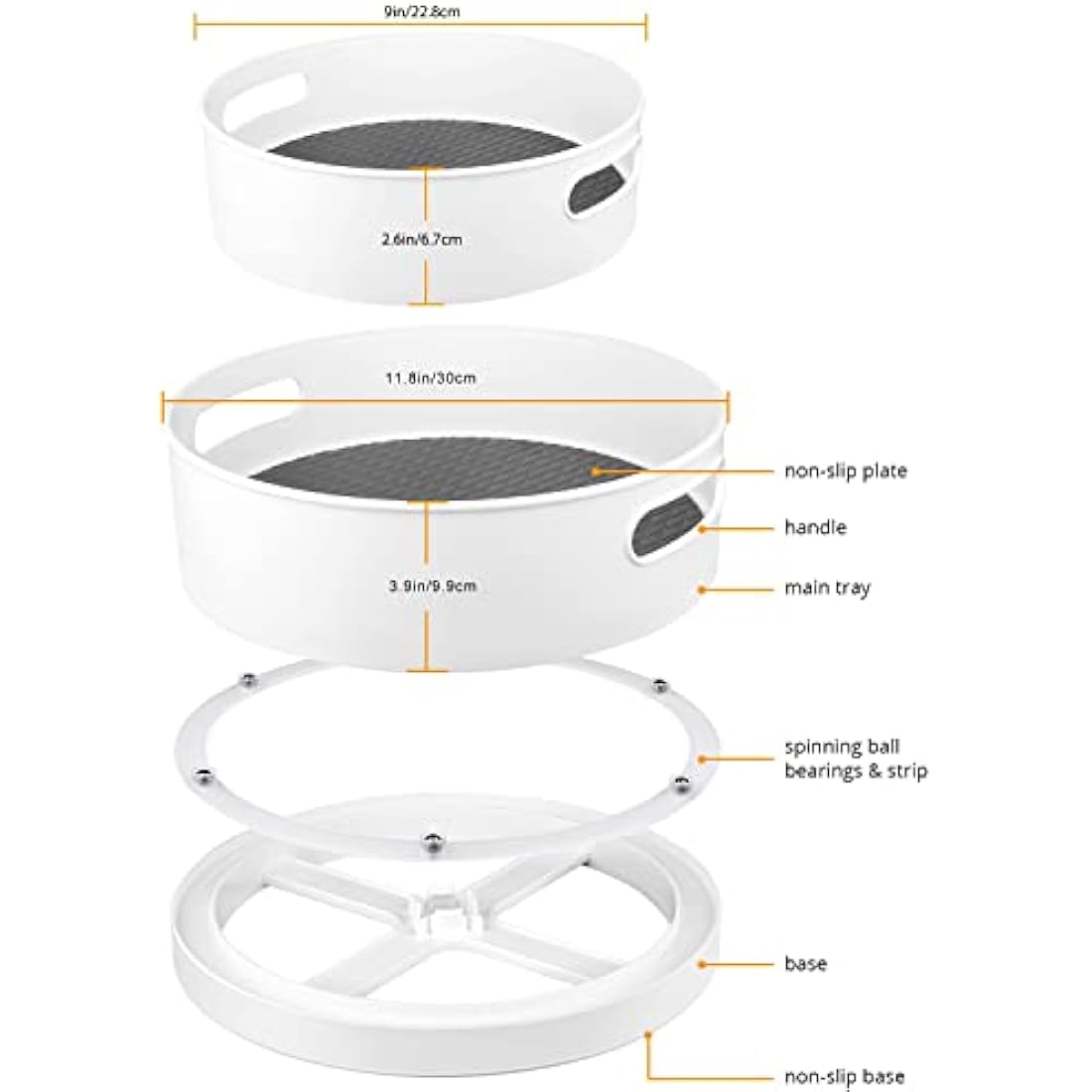 Lazy Susan Turntable Organizers - 9" & 12" Non-Slip 2-Pack