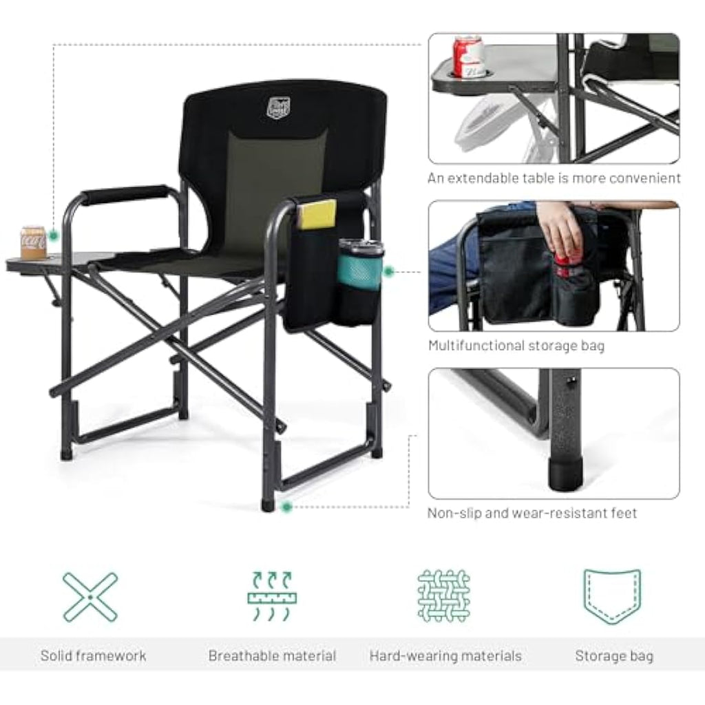 Timber Ridge Heavy Duty Folding Directors Chair with Side Table – 180kg