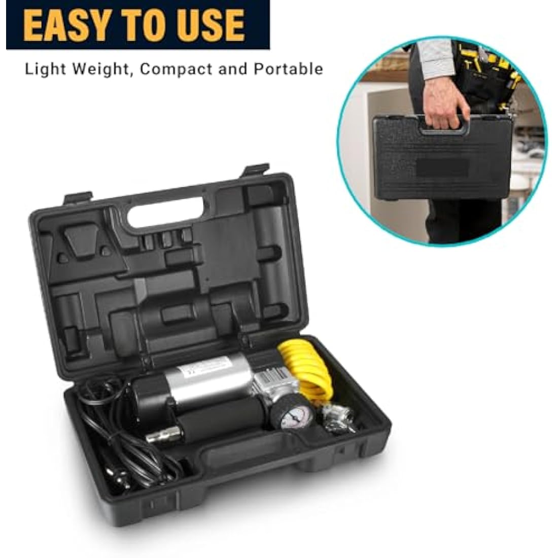 Twilight Garage 12V 150PSI Heavy Duty Portable Car Tire Inflator Pump