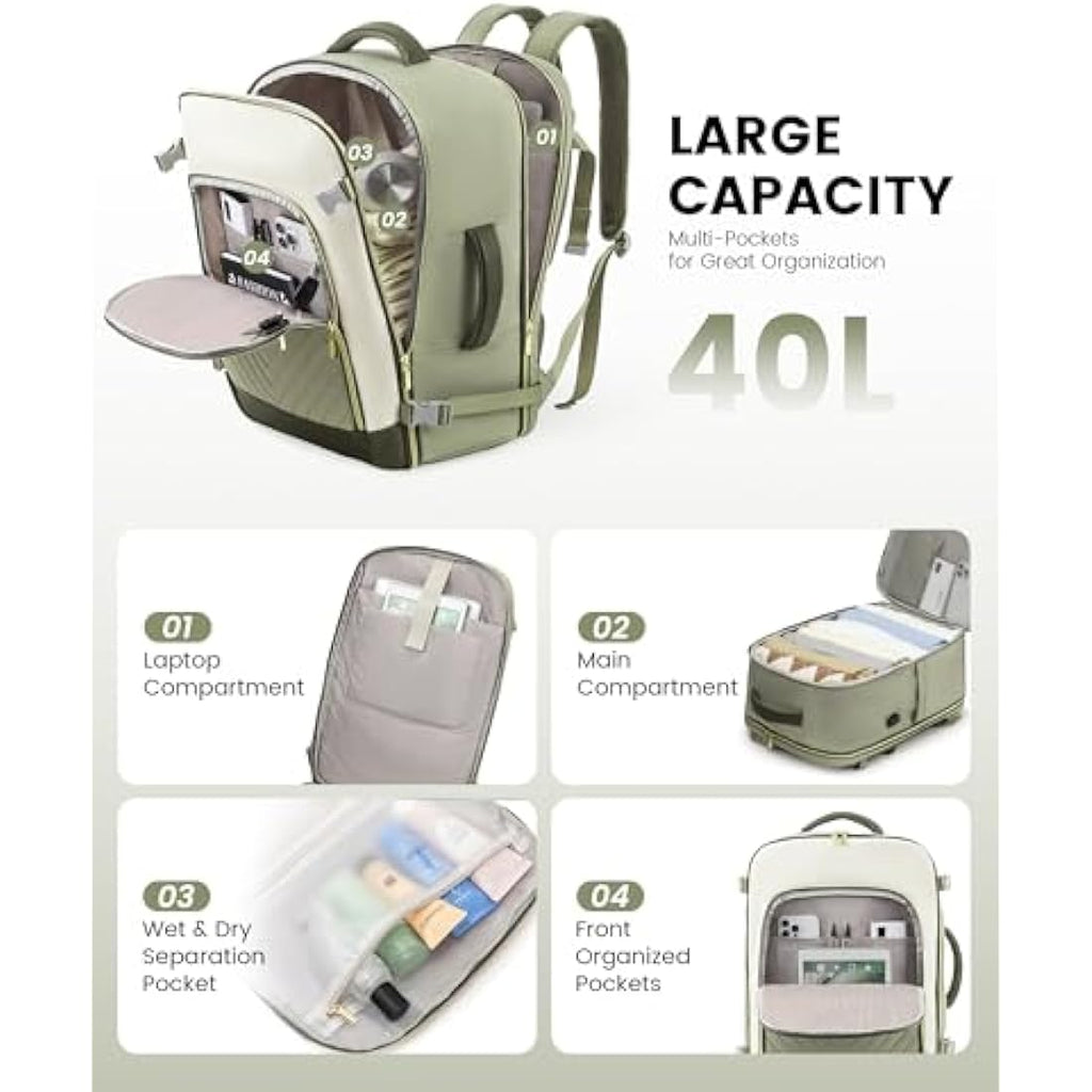 LOVEVOOK 40L Travel Backpack - 17.3 Inch Laptop Bag for Women