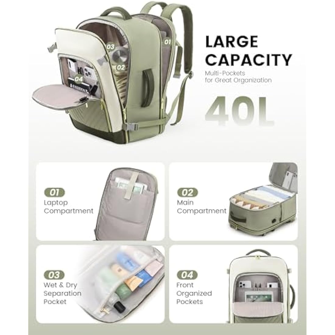 LOVEVOOK 40L Travel Backpack - 17.3 Inch Laptop Bag for Women