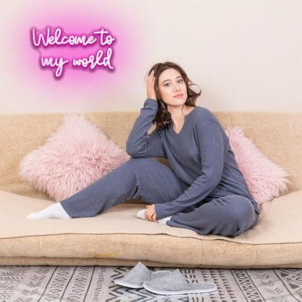 LUCUNSTAR Welcome To My World Neon Sign – Pink LED Wall Decor for Bedroom