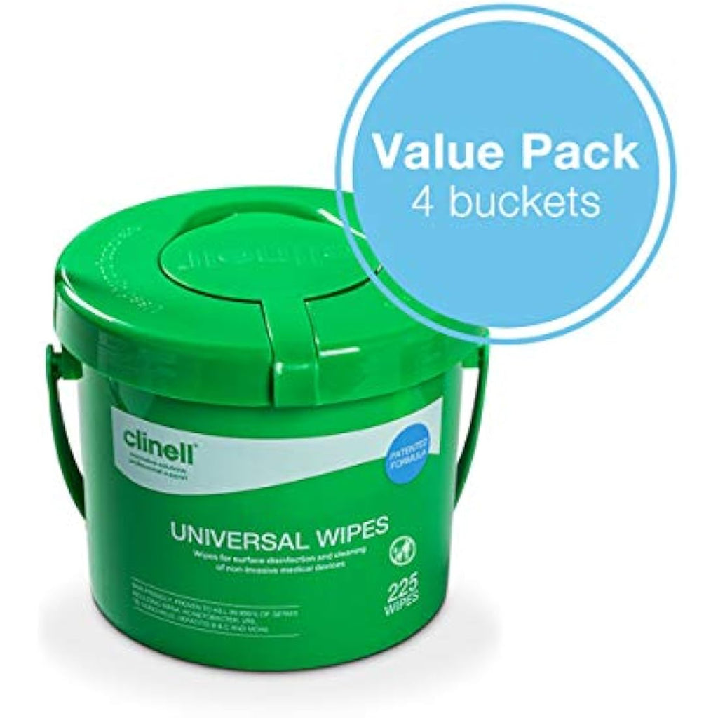 Clinell Universal Disinfectant Wipes – 4 Buckets of 225 (900 Total)