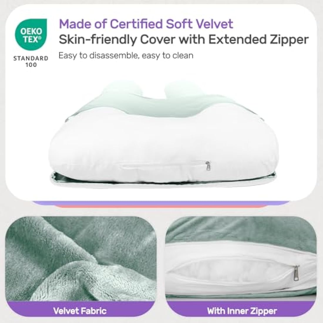 Nuliie U-Shaped Pregnancy Pillow | Full Body Support Velvet Cover - Green