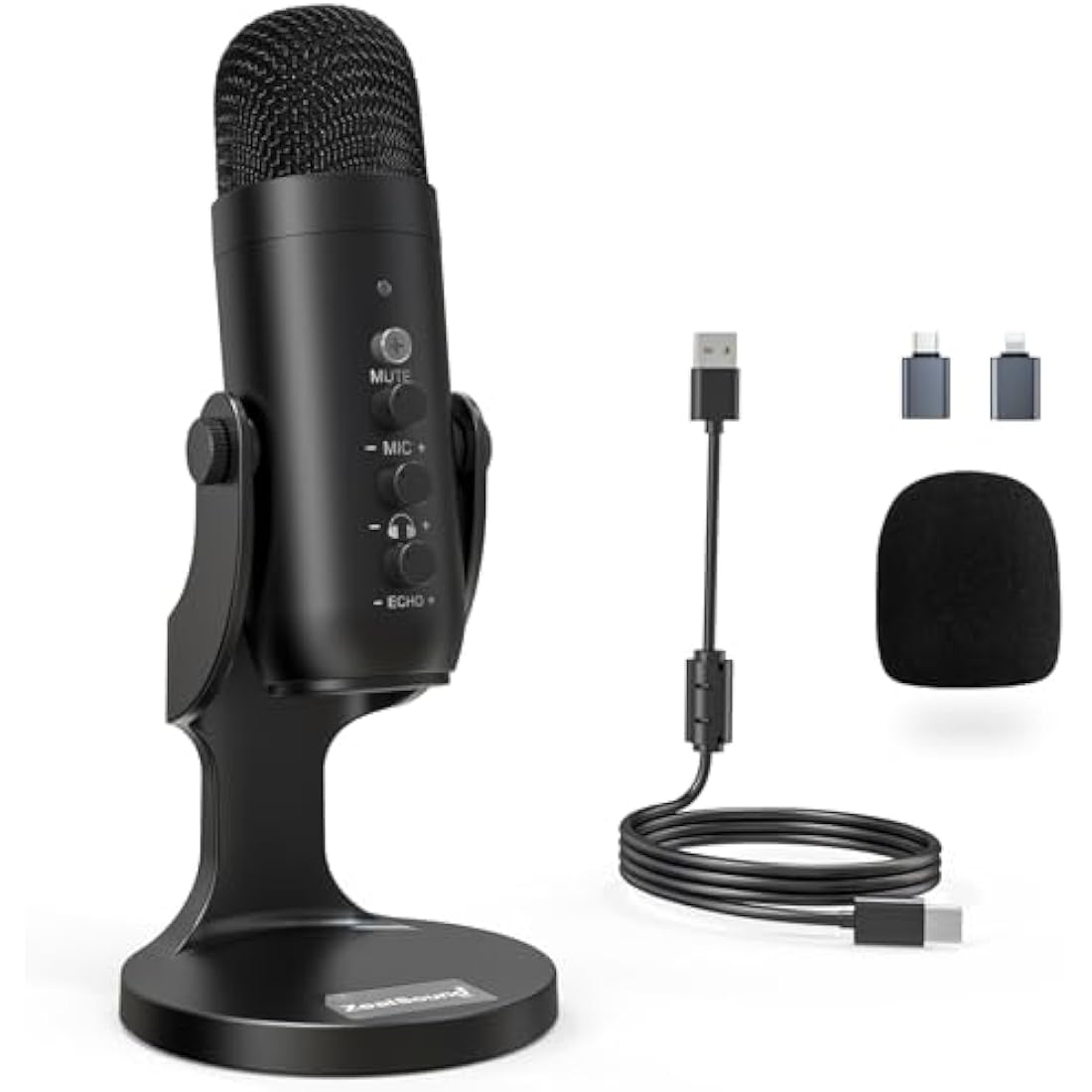 ZealSound USB Condenser Gaming Microphone for PC, PS5 & iPhone – Mute & Echo