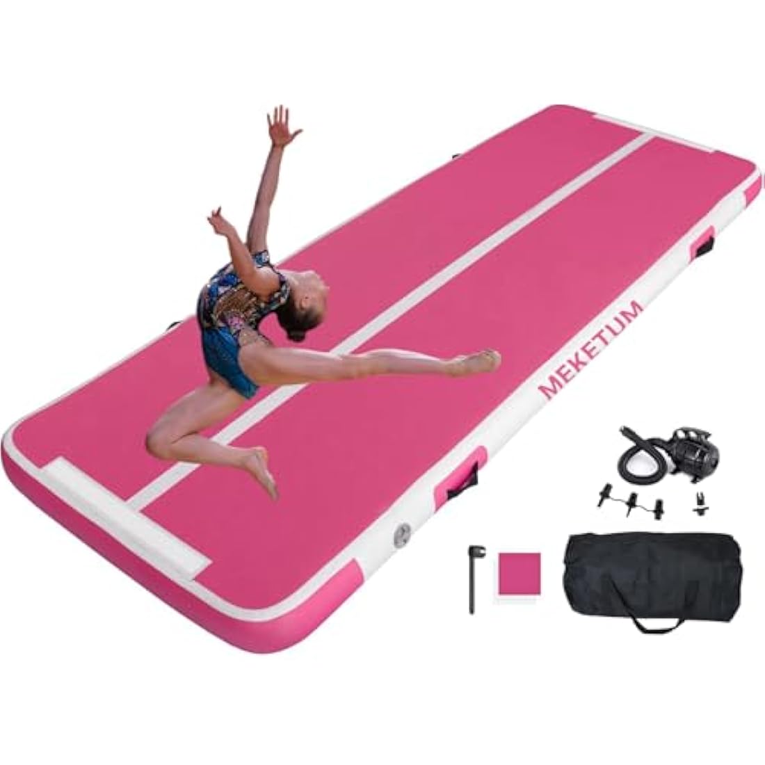 MEKETUM Inflatable Air Tumble Track Gymnastic Mat with Pump for Home Gym