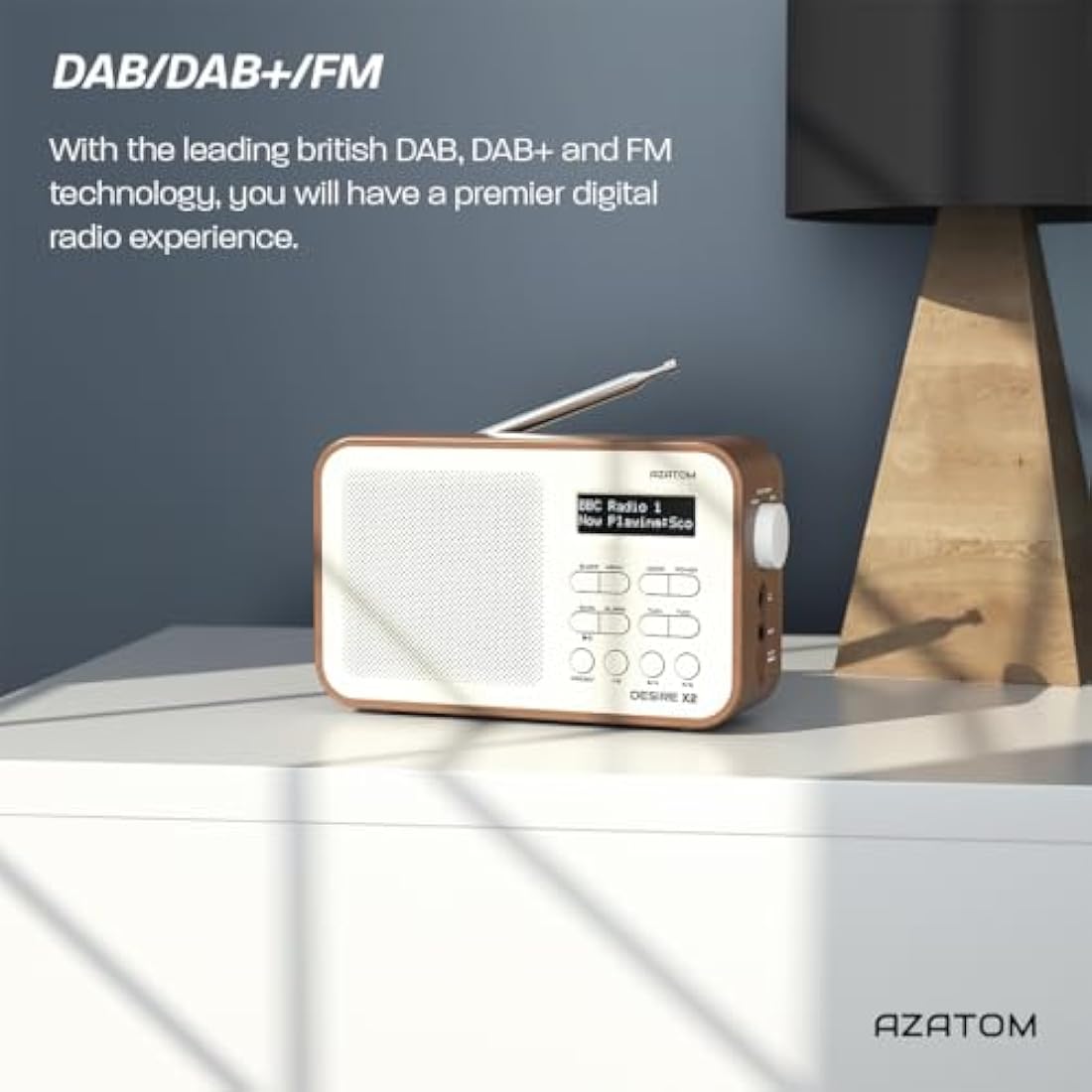 Azatom Desire X2 Portable DAB/DAB+ & FM Digital Radio with Bluetooth - Walnut