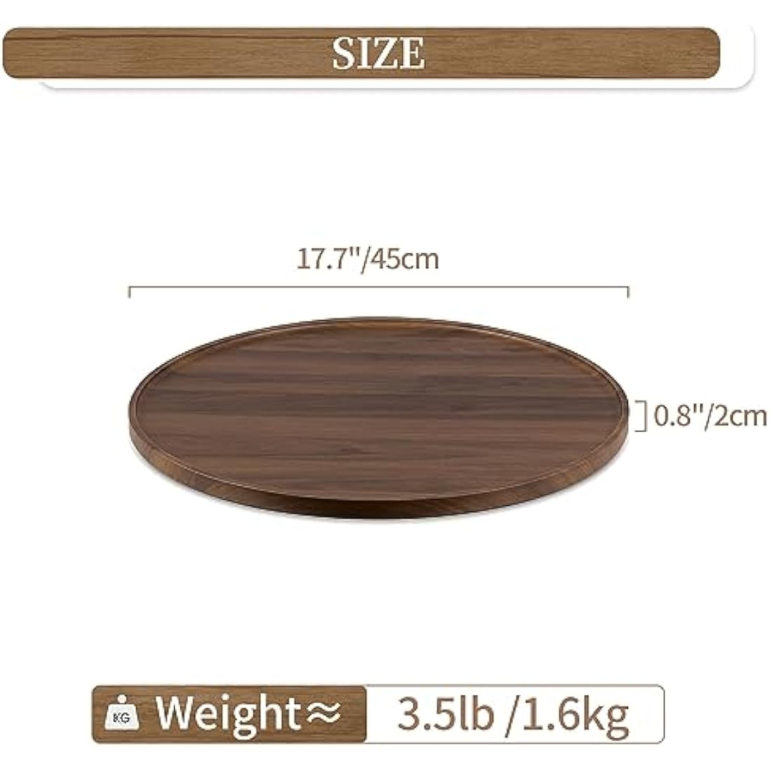 Hanobe Large Round Ottoman Serving Tray – 45cm Walnut Wood Coffee Table Tray