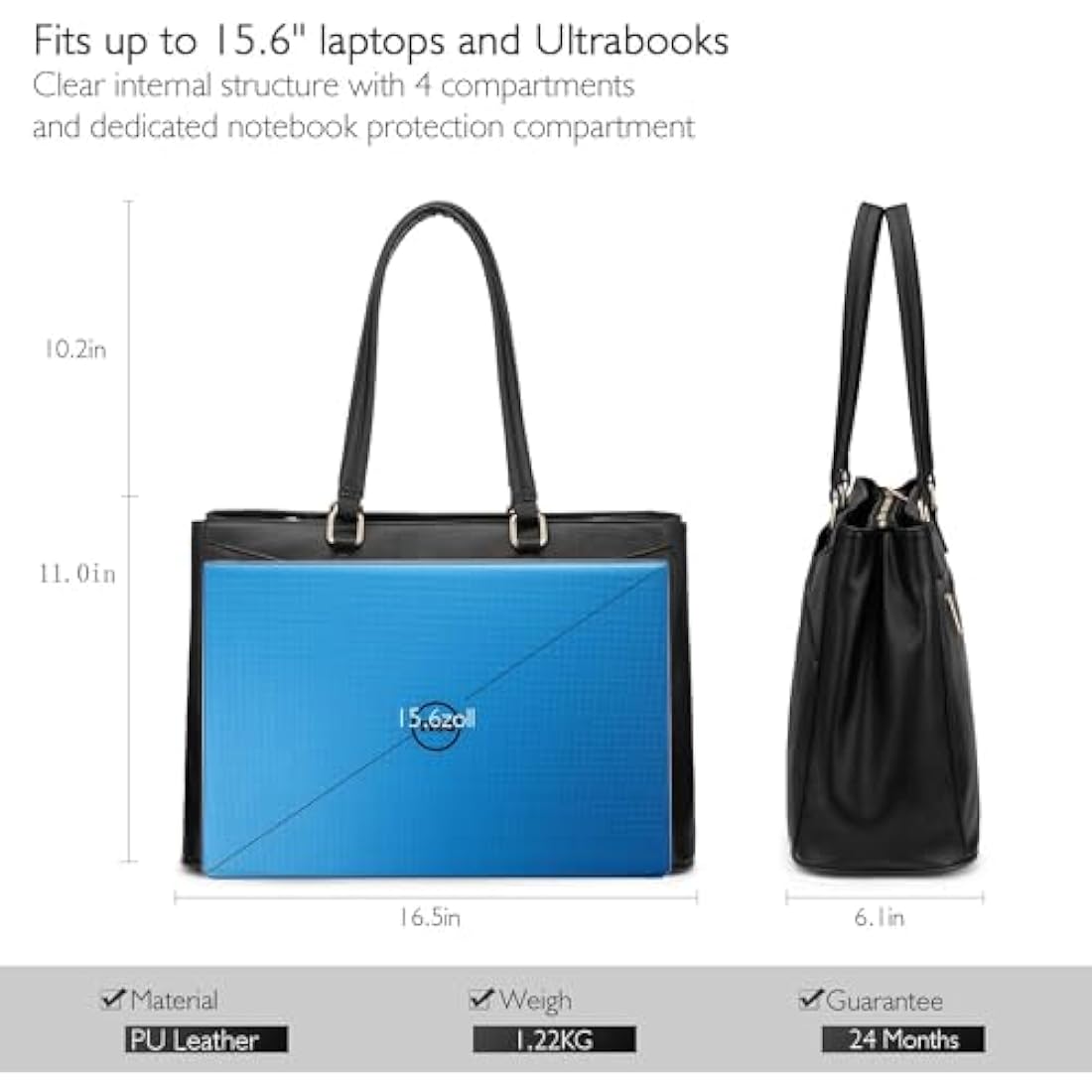 LOVEVOOK 15.6 Inch Laptop Tote Bag – PU Leather Work Handbag for Women