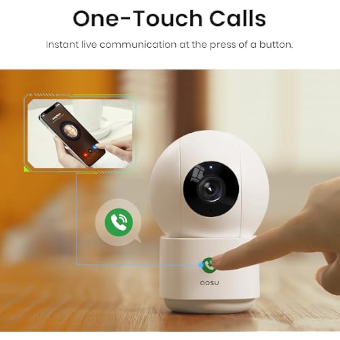AOSU 2K Indoor WiFi Security Camera | 360° Motion Tracking Nanny Cam