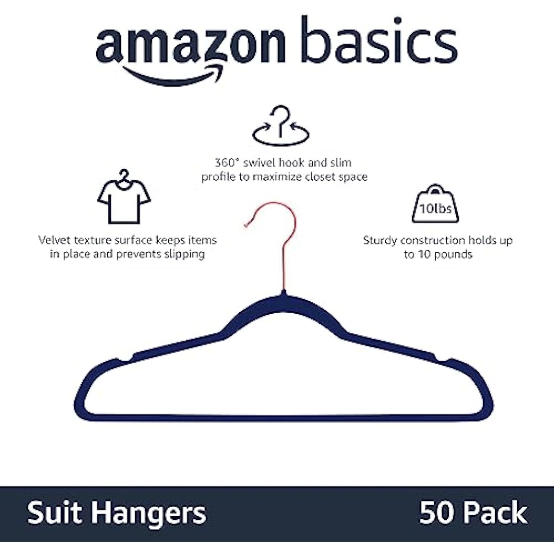 Jolof Store Slim Velvet Non-Slip Suit Hangers - Navy Blue - 50 Pack