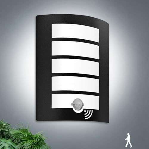 Allesgute Outdoor Wall Light with PIR Motion Sensor - IP44 Black 12W