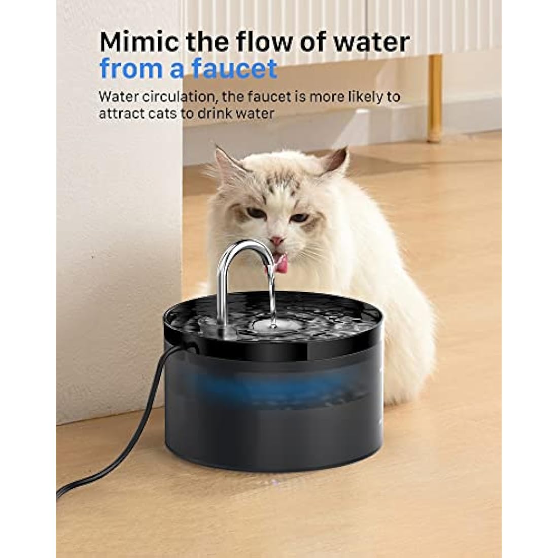 GIOTOHUN Cat Water Fountain - 2L Silent Pet Fountain with LED Light