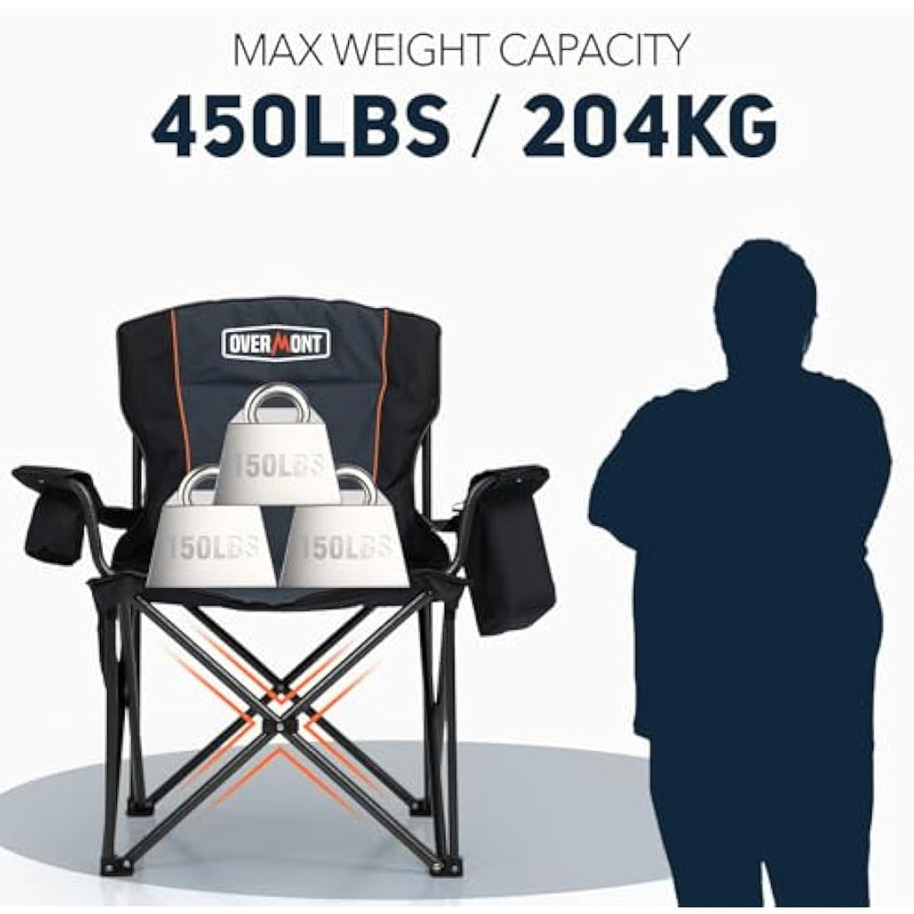 Overmont Oversized Heavy Duty Camping Folding Chair with Cooler Bag