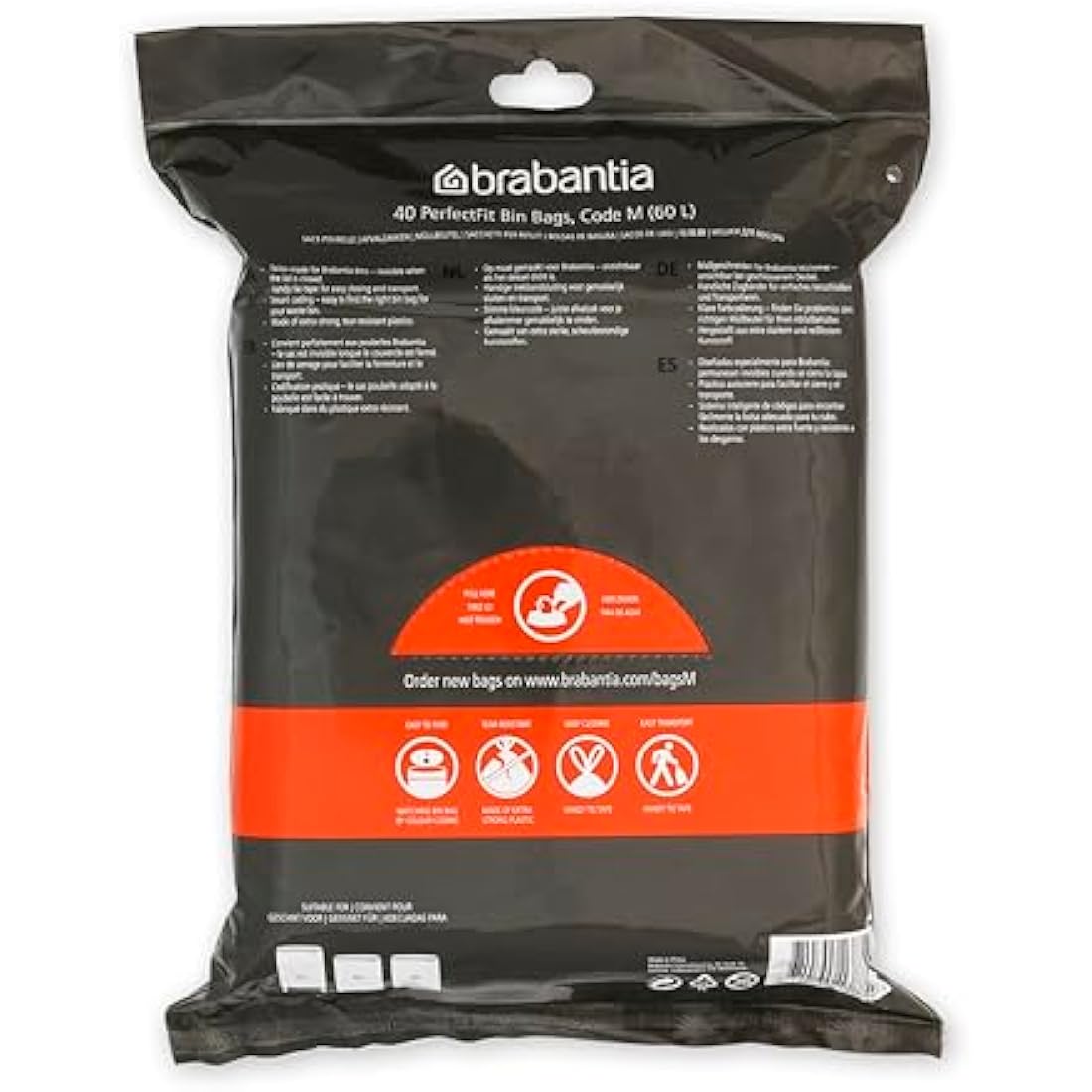 Brabantia PerfectFit Bin Liners Size M 60L - 40 White Trash Bags