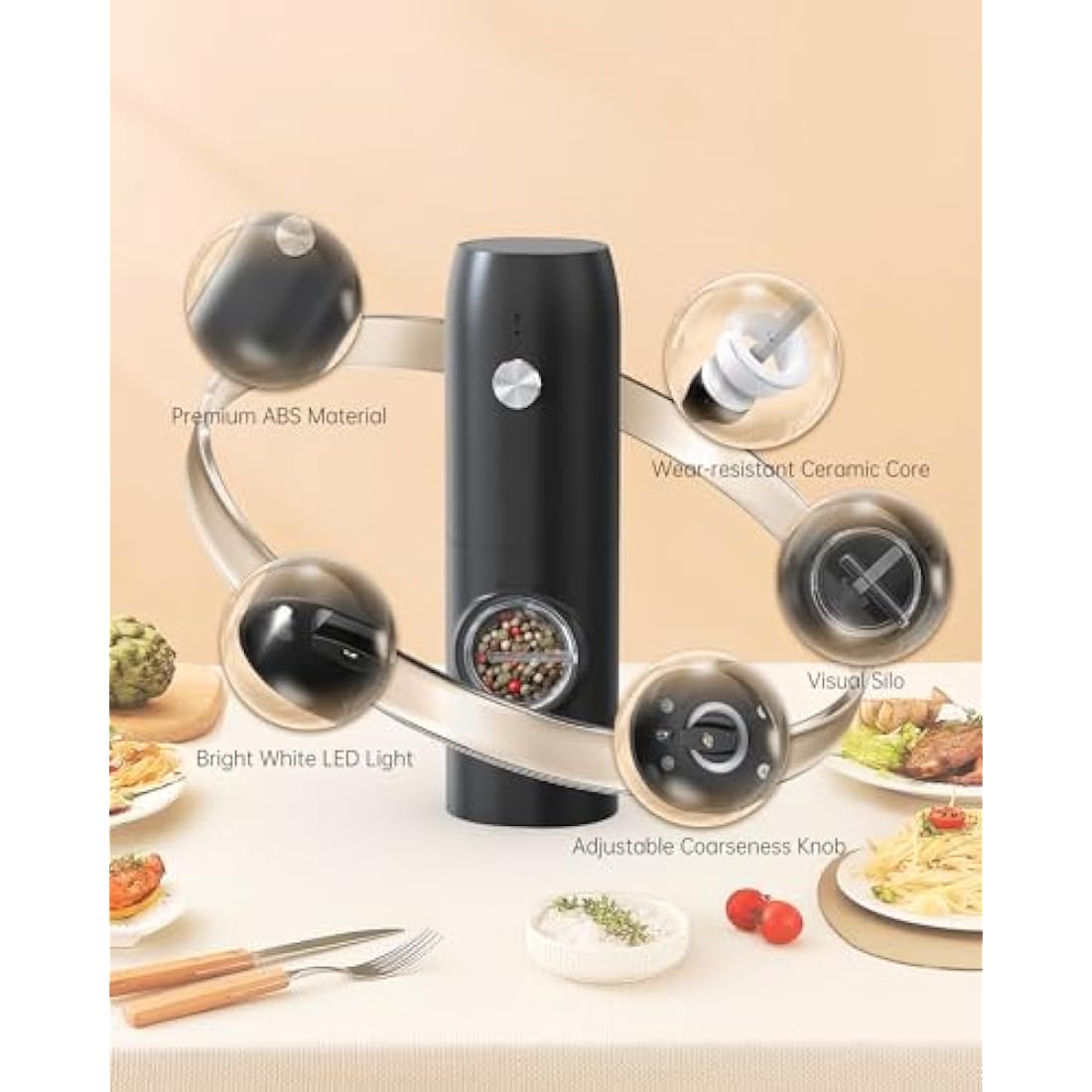 CIRCLE JOY Electric Salt and Pepper Grinder Set – USB Rechargeable, 2 Pack