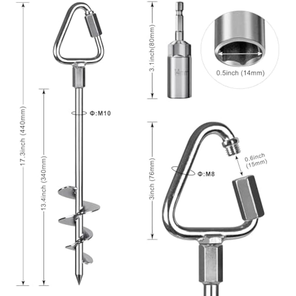 Insaga Heavy Duty Ground Anchors | 44cm Spiral Tent Pegs for Trampoline