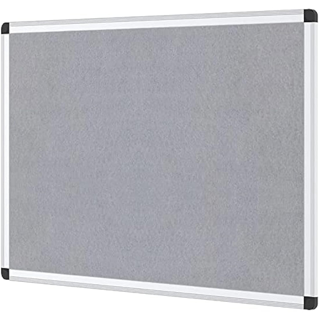 VIZ-PRO Grey Felt Notice Board | Silver Aluminium Frame | 90 x 60 cm