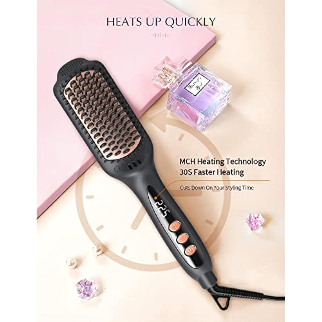 LANDOT Negative Ion Ceramic Hair Straightener Brush for Frizz Control