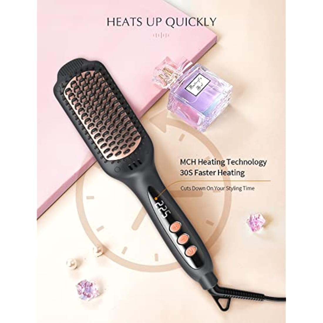 LANDOT Negative Ion Ceramic Hair Straightener Brush for Frizz Control