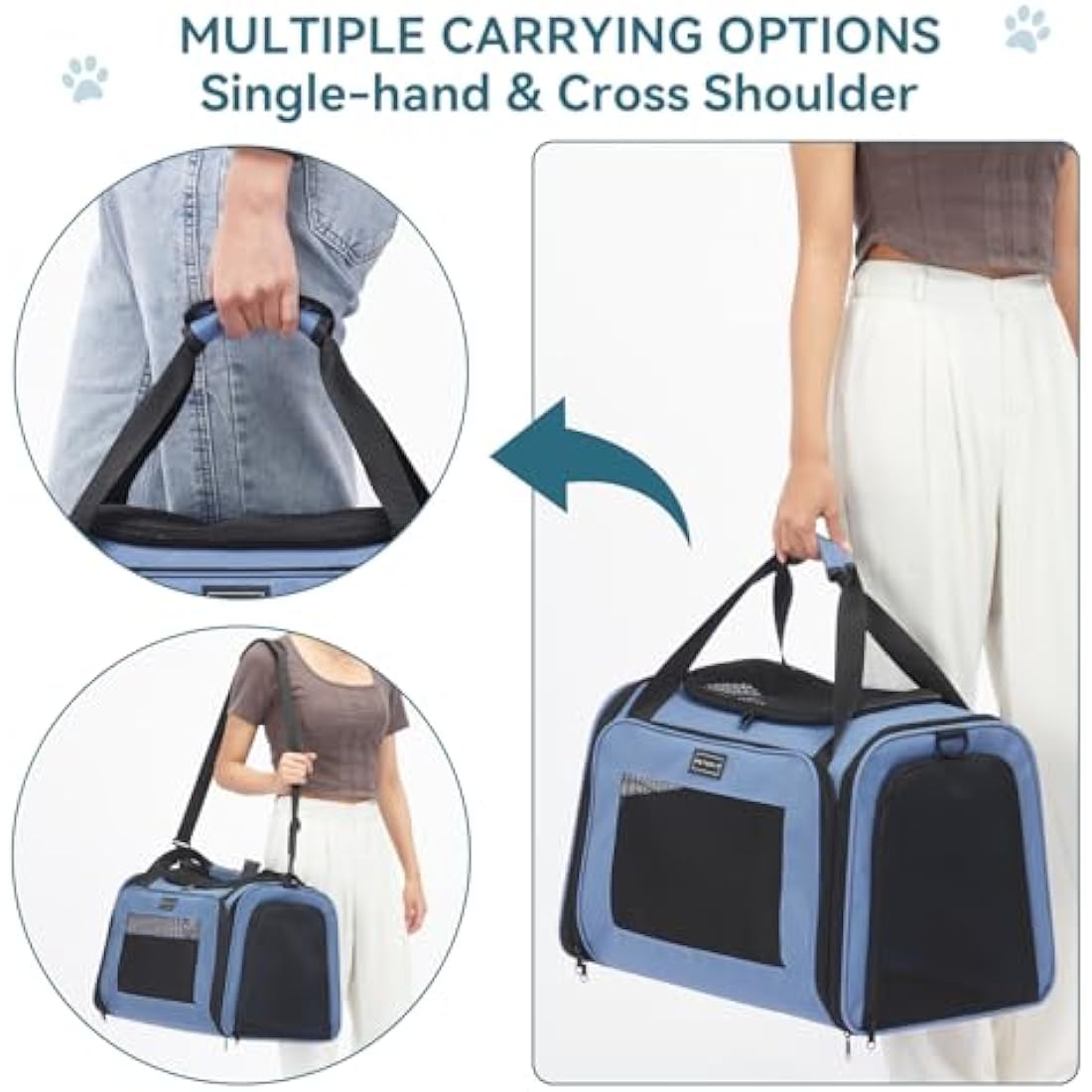 Petsfit Large Cat Carrier | Expandable Pet Travel Bag for 2 Cats - Blue