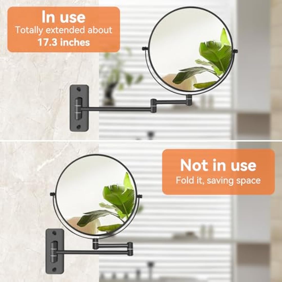 AumVum 8" Wall Mounted Makeup Mirror | 1X/10X Magnifying Matte Black