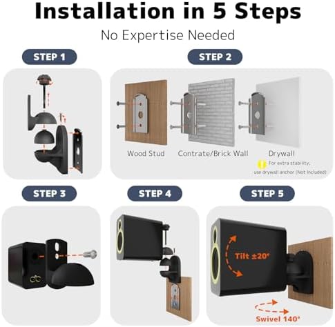 PUTORSEN Universal Speaker Wall Mount Brackets | Tilt & Swivel 2 Pack