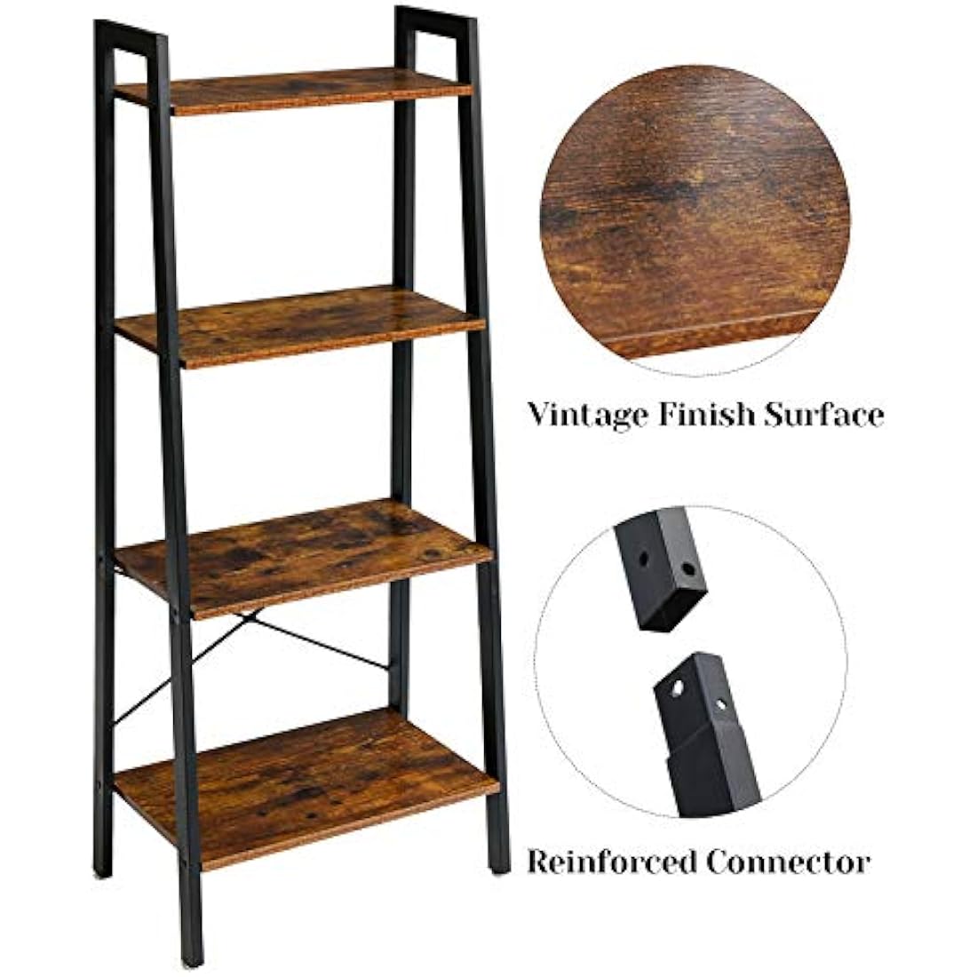 IBUYKE 4-Tier Ladder Shelf – Industrial Metal and Wood Bookshelf