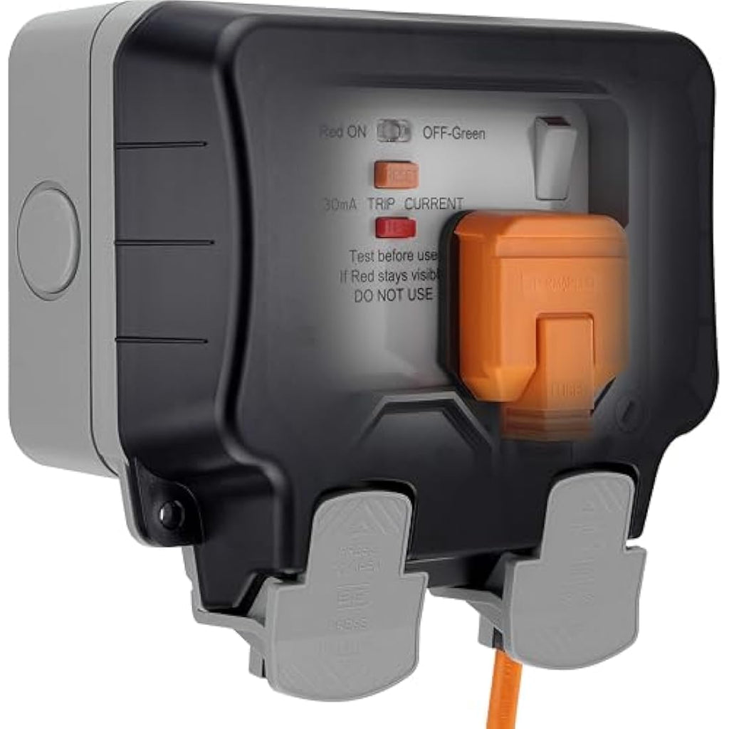 BG Electrical Double Outdoor Socket | IP66 Weatherproof Latching RCD