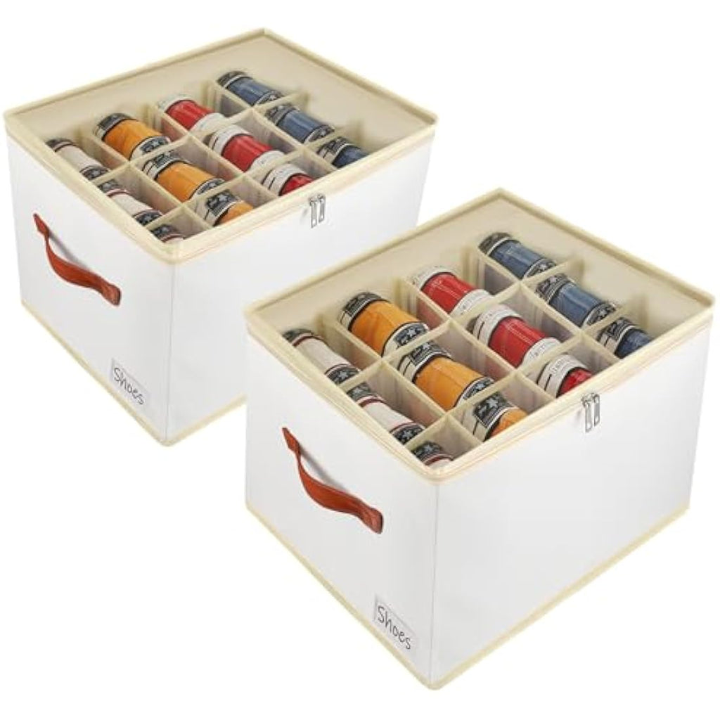 Patinao 2-Pack Shoe Storage Box Organiser – 24 Cell Stackable Closet Bin