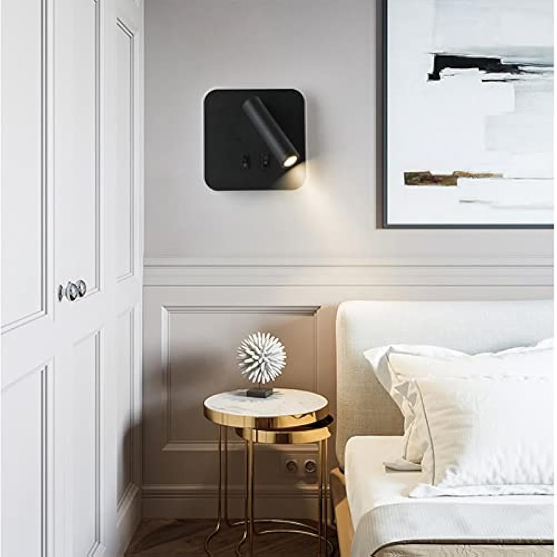 uksunvi LED Bedside Reading Wall Lamp | 12W Adjustable Spotlight - Black