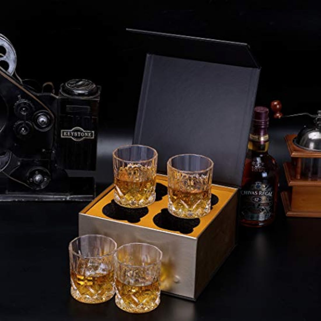 KANARS Lead-Free Crystal Whiskey Glasses Set of 4 | 300ml Bourbon Tumblers