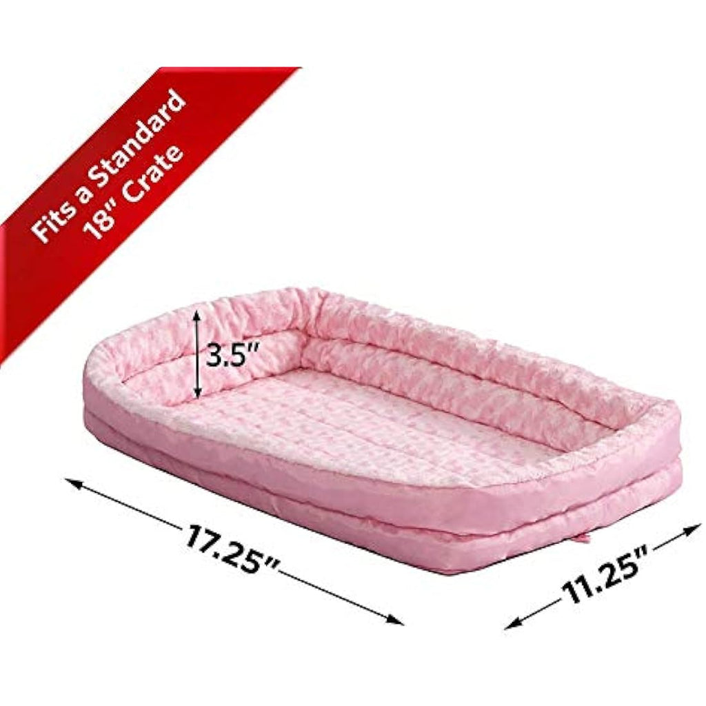 MidWest Homes Fleece Bolster Dog Bed – 18-Inch Pink Crate Mat for Toy Breeds