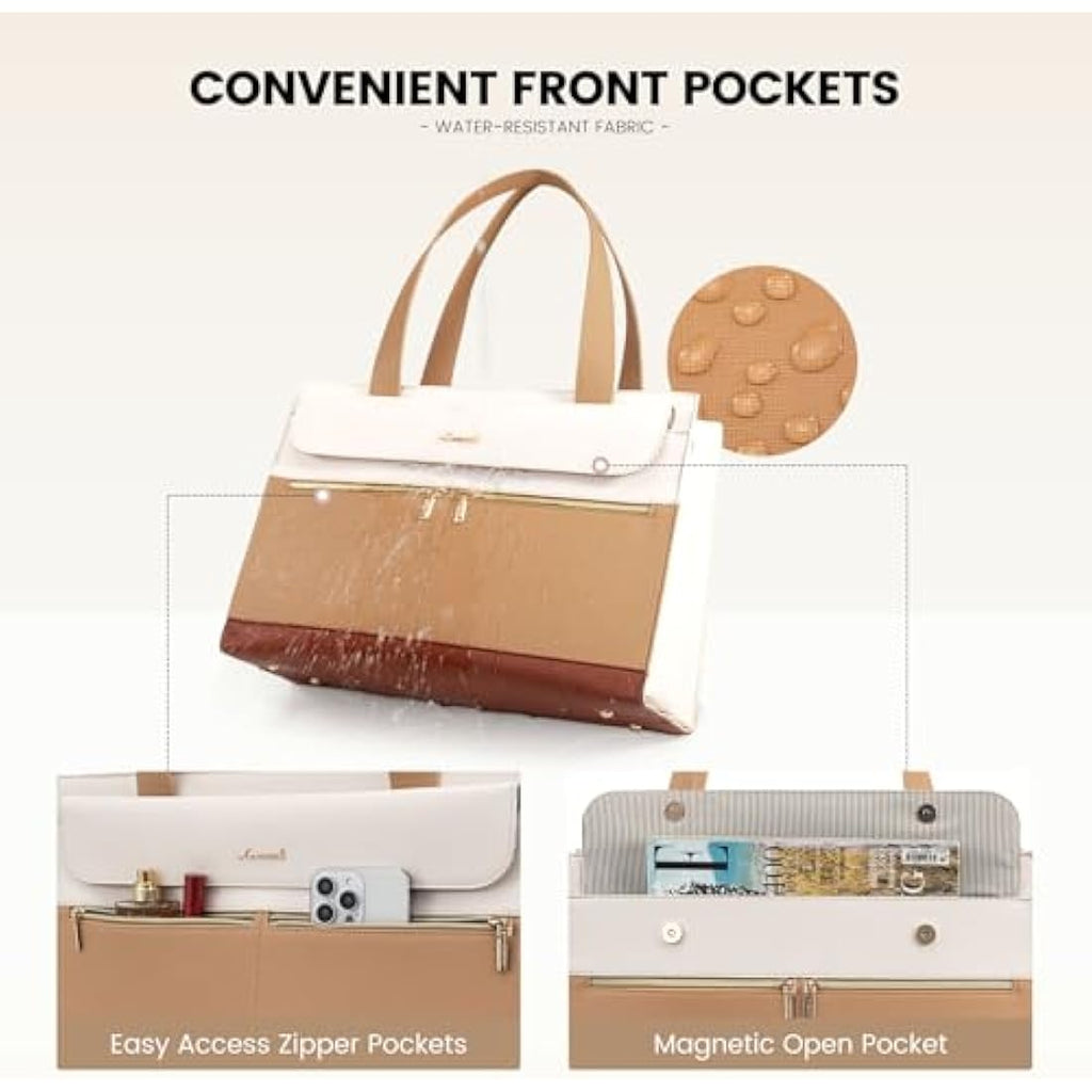 LOVEVOOK Laptop Tote Bag for Women | 15.6 Inch PU Leather Work Briefcase