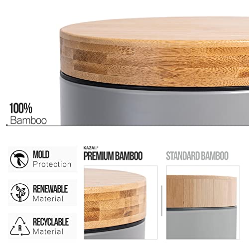 Kazai 3L Bathroom Bin with Bamboo Lid – Soft Close Matte Grey Pedal Bin