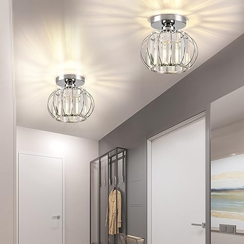 ZYDTRIP Modern Crystal Chandelier – Silver Semi Flush Mount Light (2 Pack)