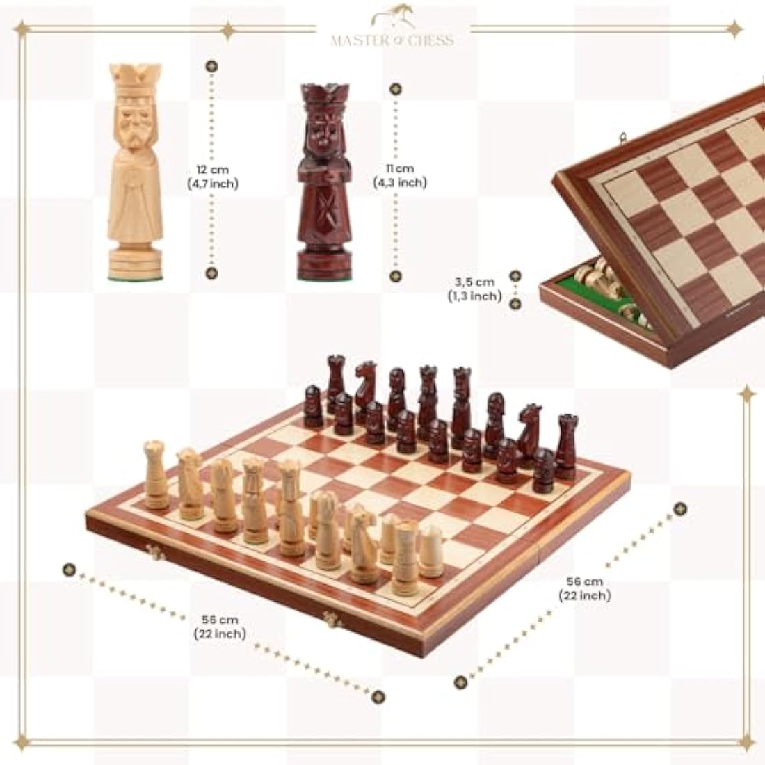 Jolof Store Castle Deluxe XL Wooden Chess Set – Handmade 22 Inch Board