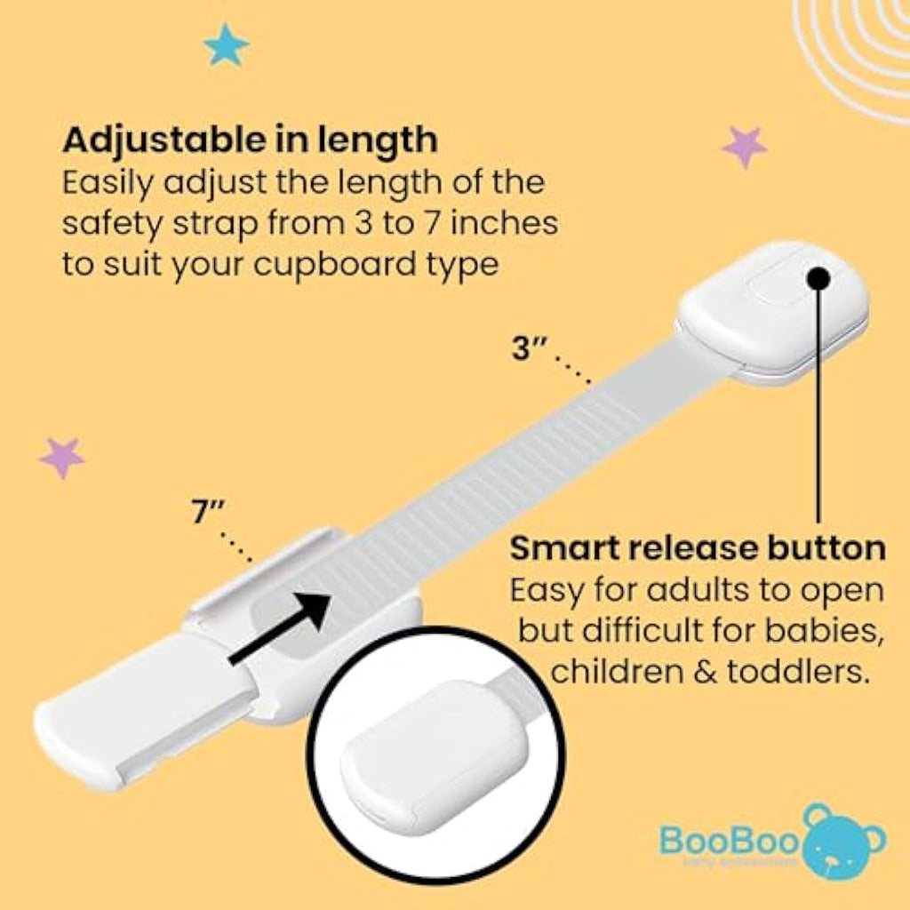 BooBoo 10 Pack Child Proof Cabinet Locks – Adjustable Baby Safety Straps