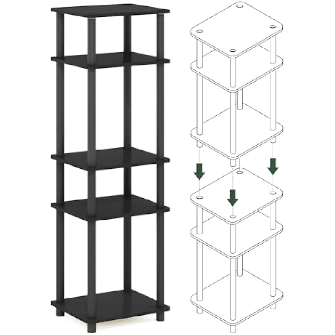 Furinno 3-Tier Turn-N-Tube End Table Set - Compact Side Table, 2-Pack