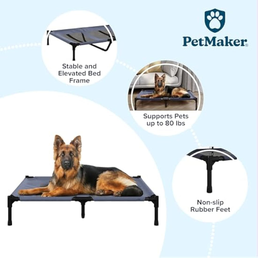 PETMAKER Elevated Dog Bed – Large Portable Cooling Pet Cot with Case, Blue
