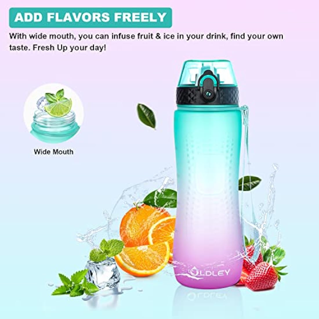 Oldley 750ml Tritan Water Bottle with Straw | Leakproof Time Markings
