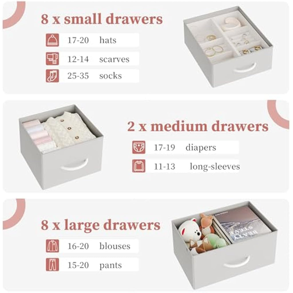 18-Drawer Tall Dresser – White Metal & Wood Storage Chest
