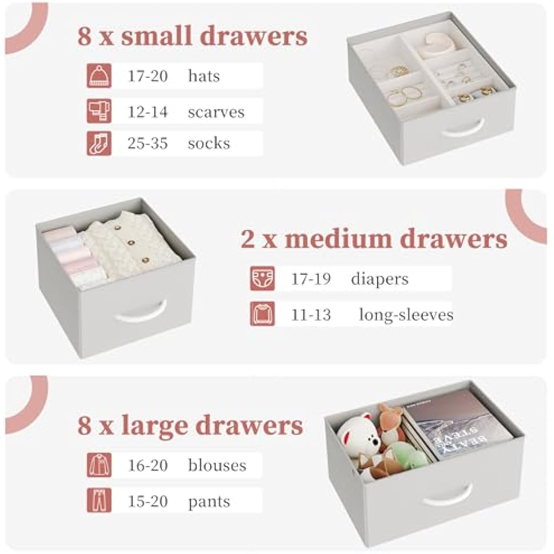 18-Drawer Tall Dresser – White Metal & Wood Storage Chest