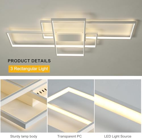 JIINOO Modern LED Chandelier – 50W Dimmable 3-Layer Square Ceiling Light