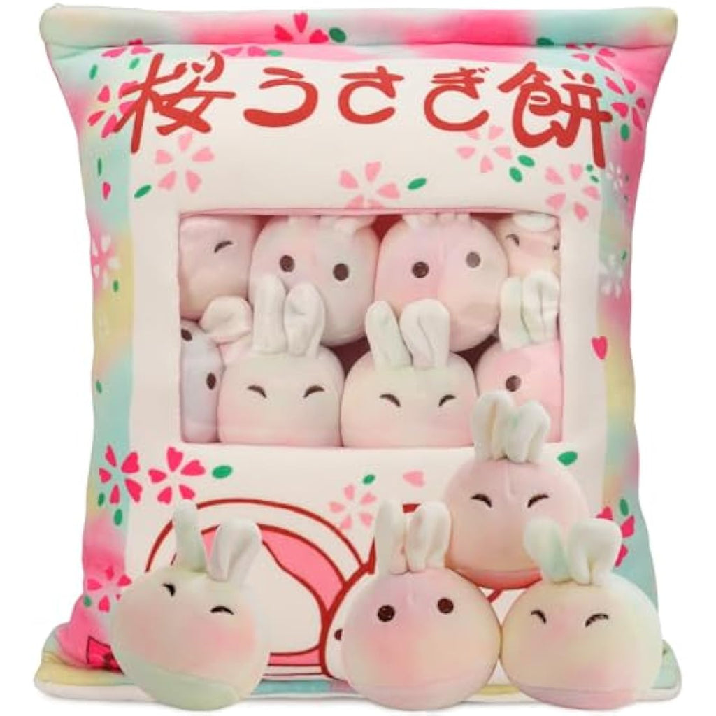 Kawaii Bunny Snack Pillow | 6 Removable Rabbit Plush Toys