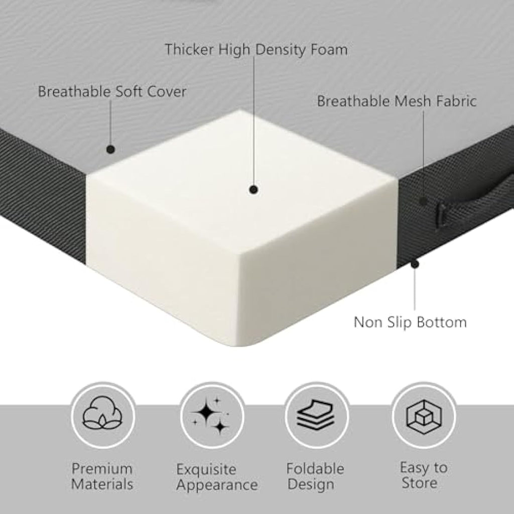 MeMoreCool Tri-Fold Mattress | 10cm Single Portable Guest Bed - Grey