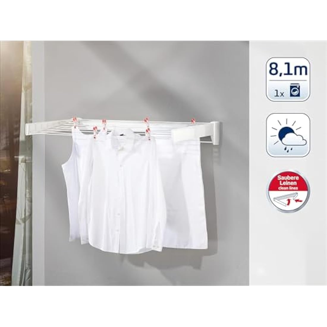 Leifheit Telegant 81 Protect Plus Wall-Mounted Clothes Airer – White